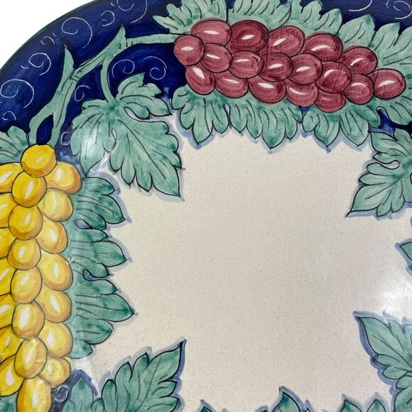 Hand-Painted 14" Square Ceramic Serving Plate With Grapes & Leaves Design - Picture 5 of 11
